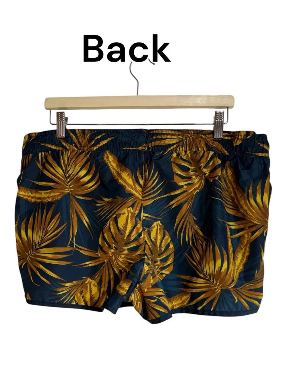 H&M Navy Blue & Gold Tropical Leaf Print Swim Shorts Size M